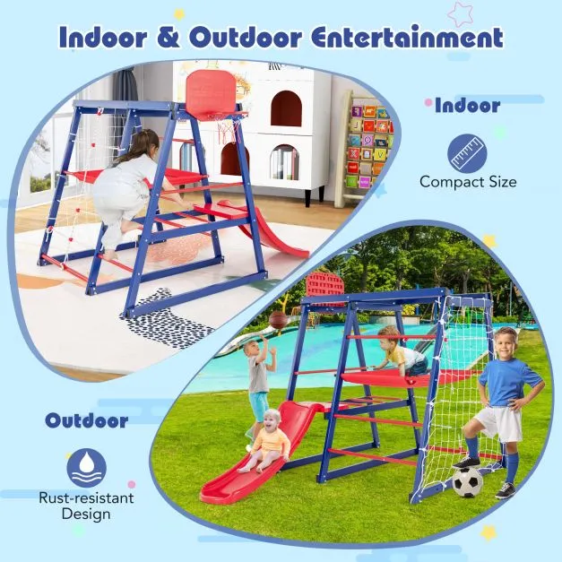 Heavy Weight 7-in-1 Indoor & Outdoor Rust-Proof Montessori Climbing Gym with Slide | Basketball Hoop