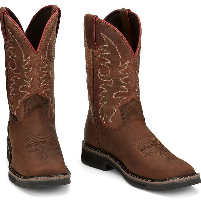 Justin Men's Driller II 11" Waterproof Western Work Boot -Brown- SE3116