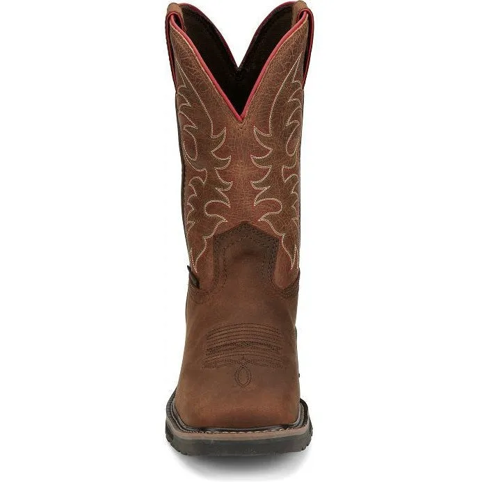 Justin Men's Driller II 11" Waterproof Western Work Boot -Brown- SE3116