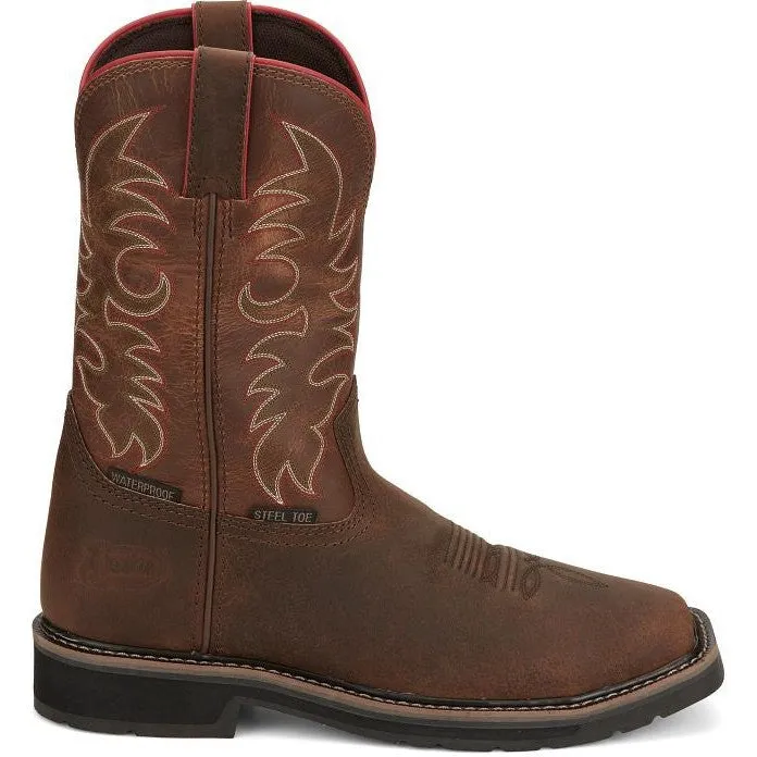 Justin Men's Driller II 11" WP Steel Toe Western Work Boot -Brown- SE3117