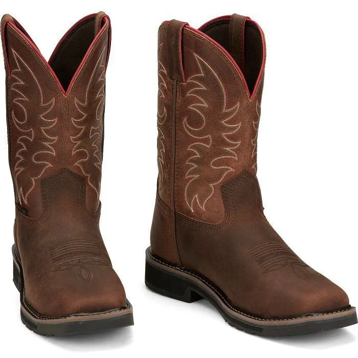 Justin Men's Driller II 11" WP Steel Toe Western Work Boot -Brown- SE3117