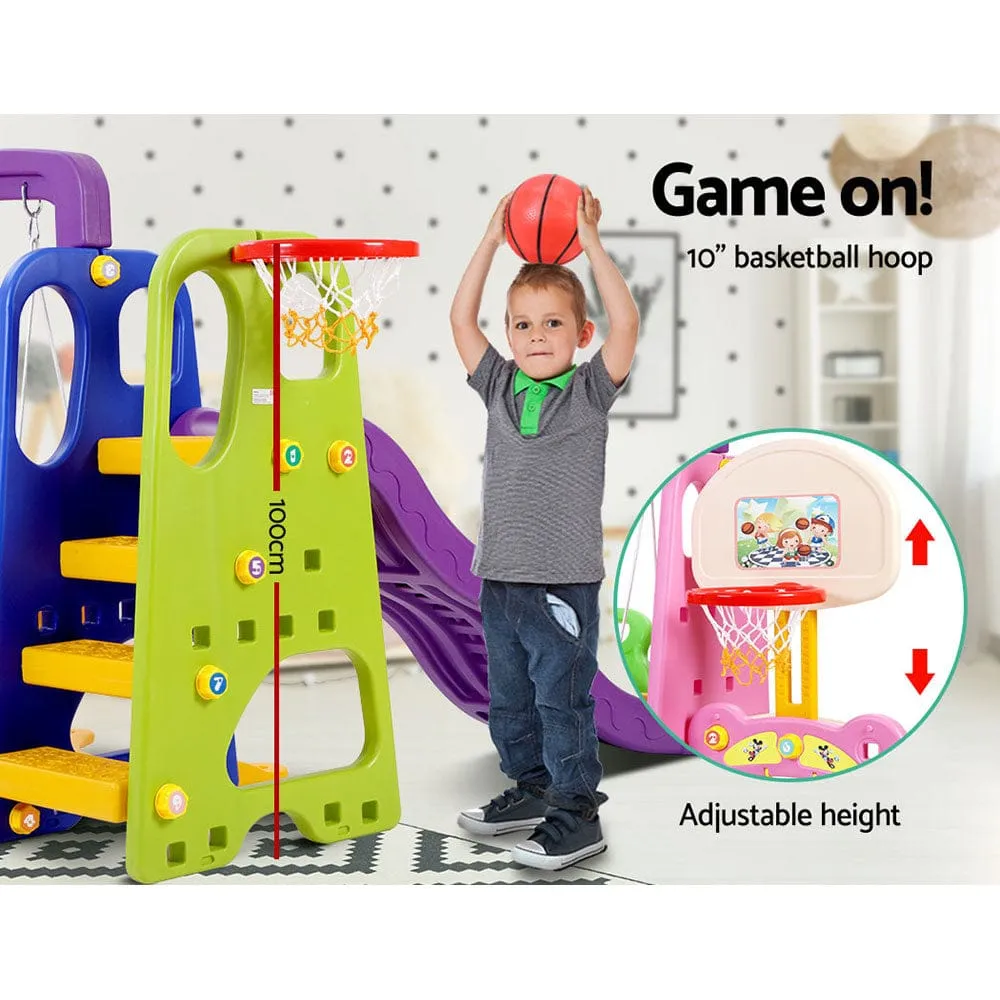Keezi Kids Slide Swing Set Basketball Hoop Study Table Outdoor Toys 140cm Purple - ONLINE ONLY