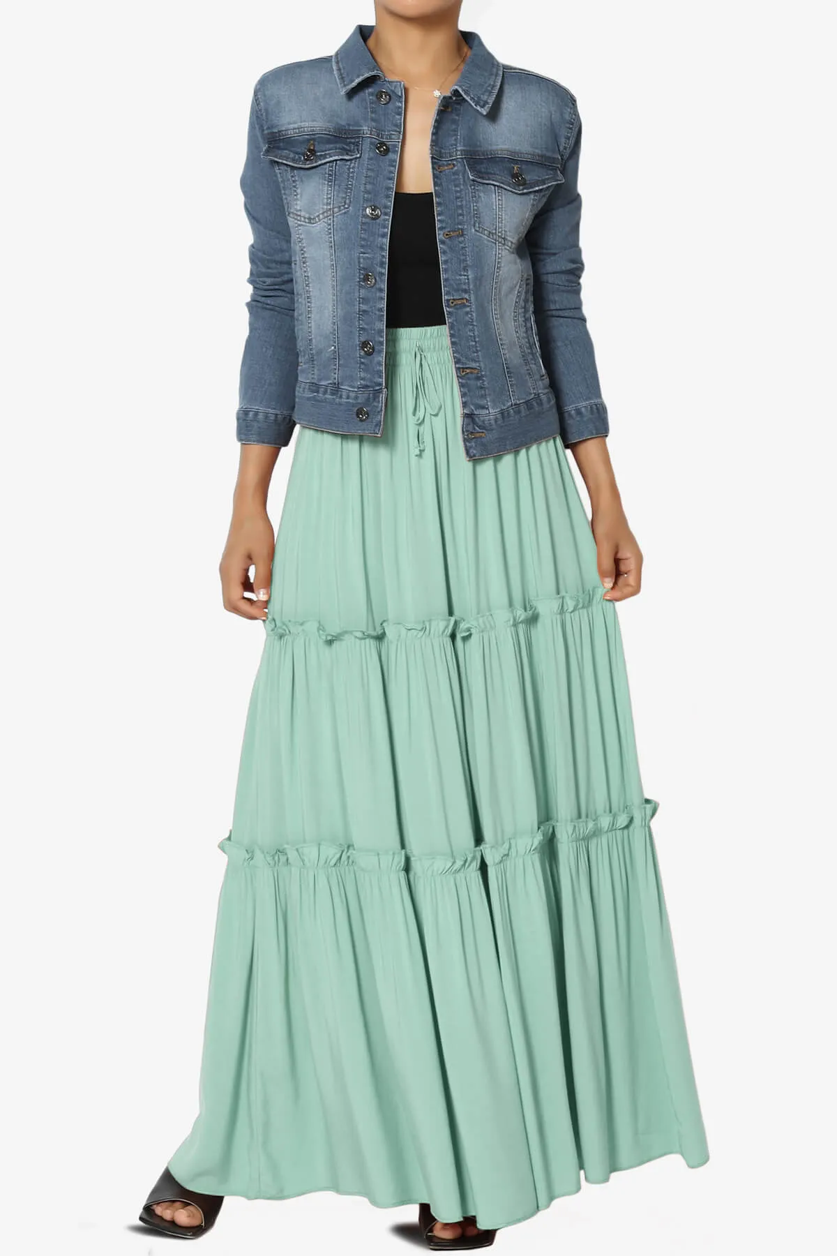 Kelton Ruffle Tiered Woven Maxi Skirt PLUS
