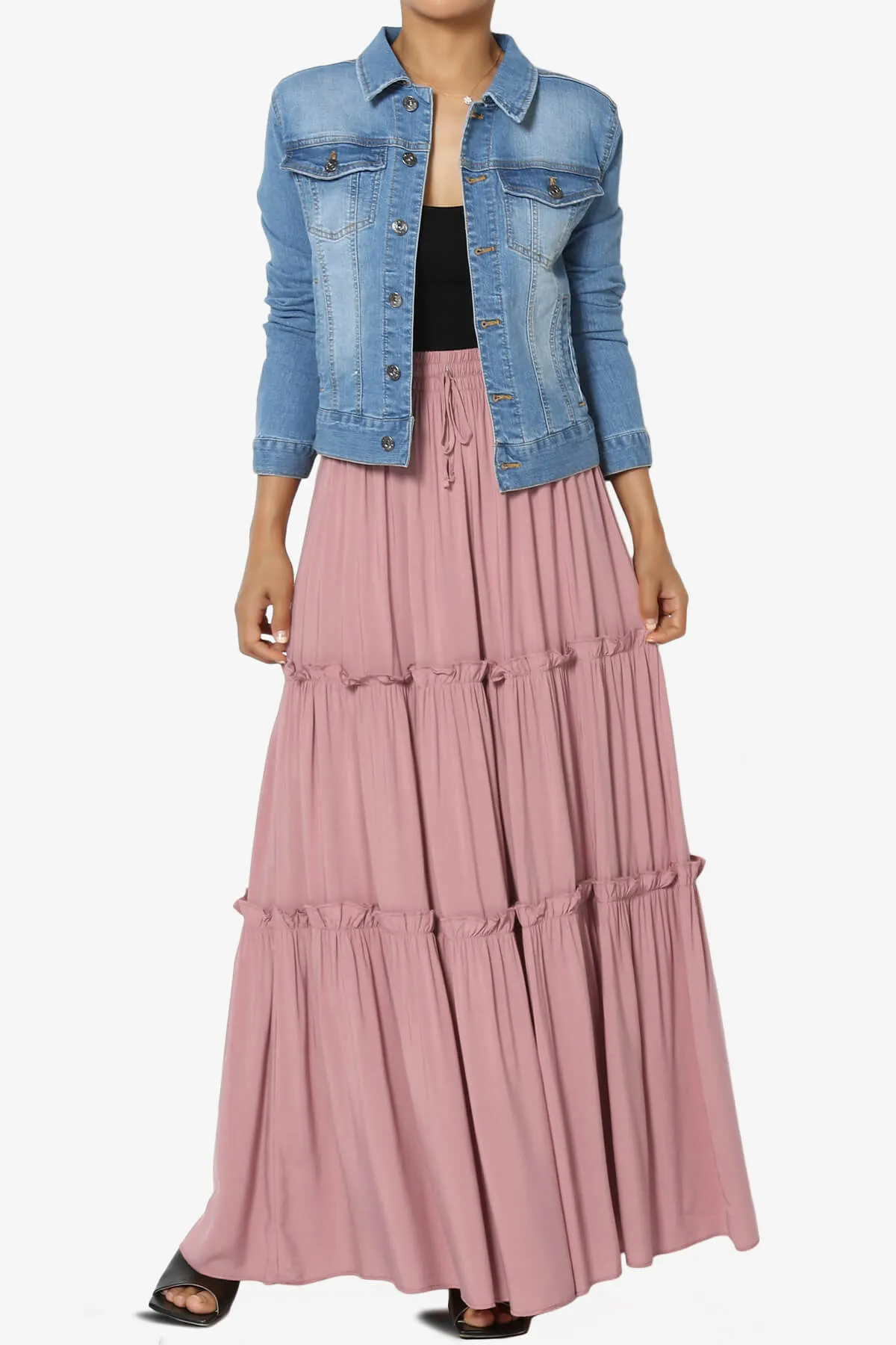 Kelton Ruffle Tiered Woven Maxi Skirt PLUS