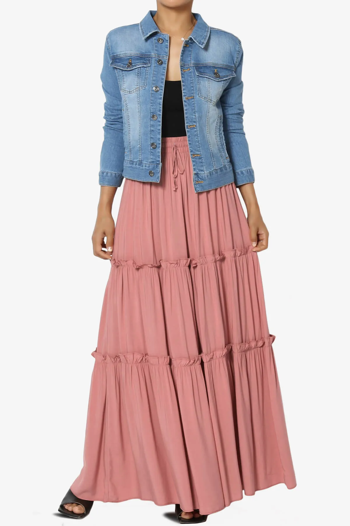 Kelton Ruffle Tiered Woven Maxi Skirt PLUS