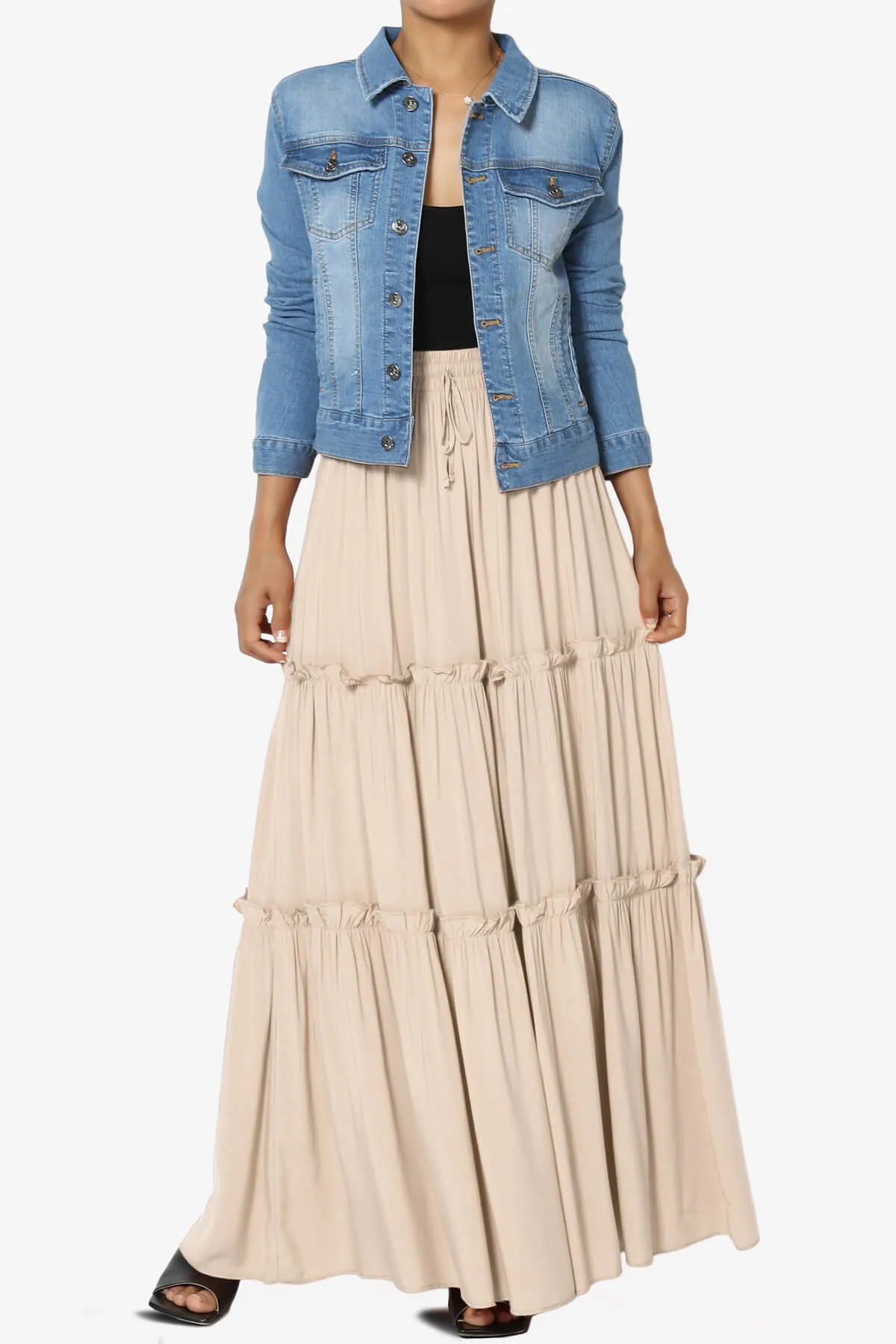 Kelton Ruffle Tiered Woven Maxi Skirt PLUS