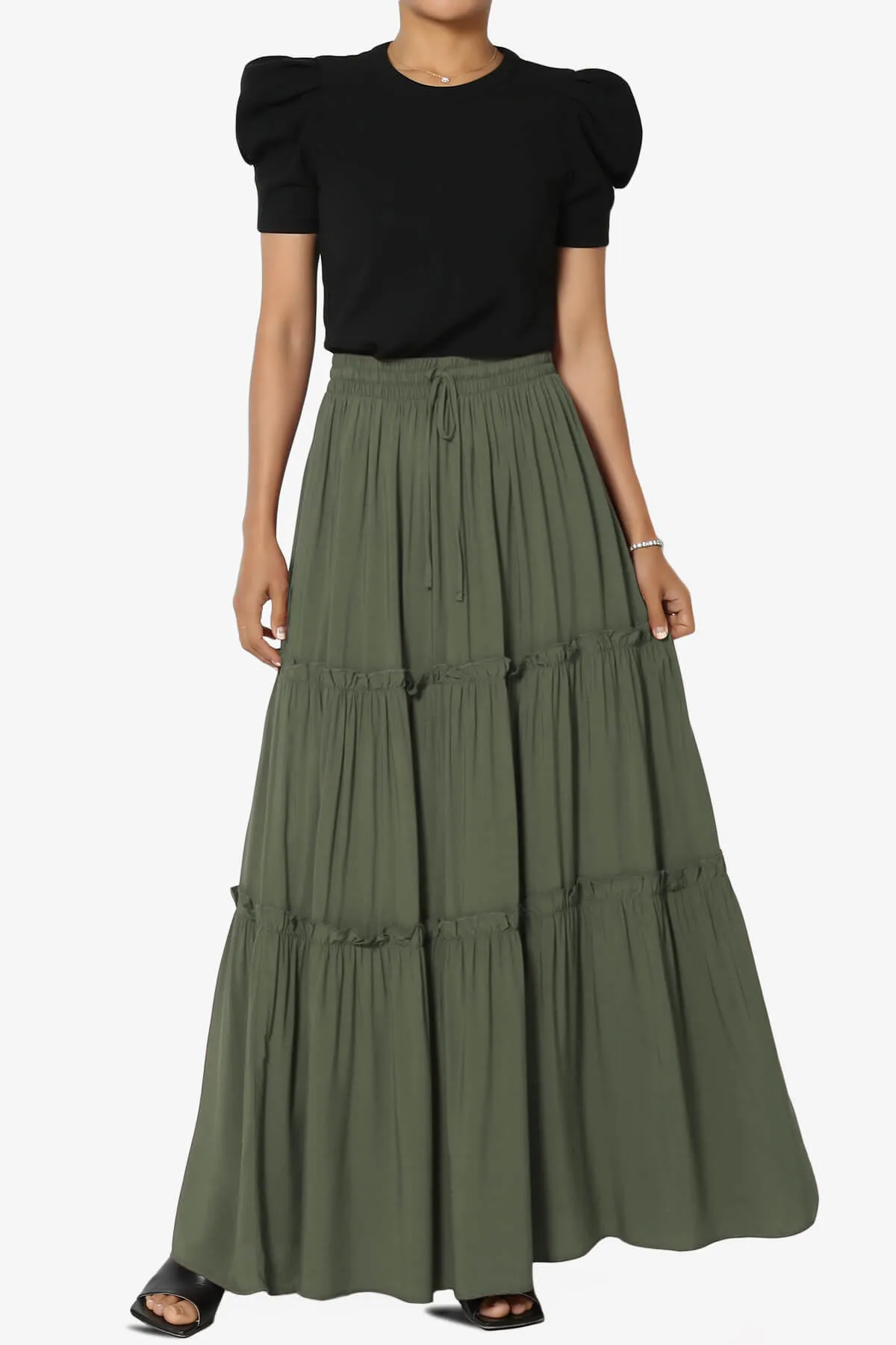 Kelton Ruffle Tiered Woven Maxi Skirt PLUS