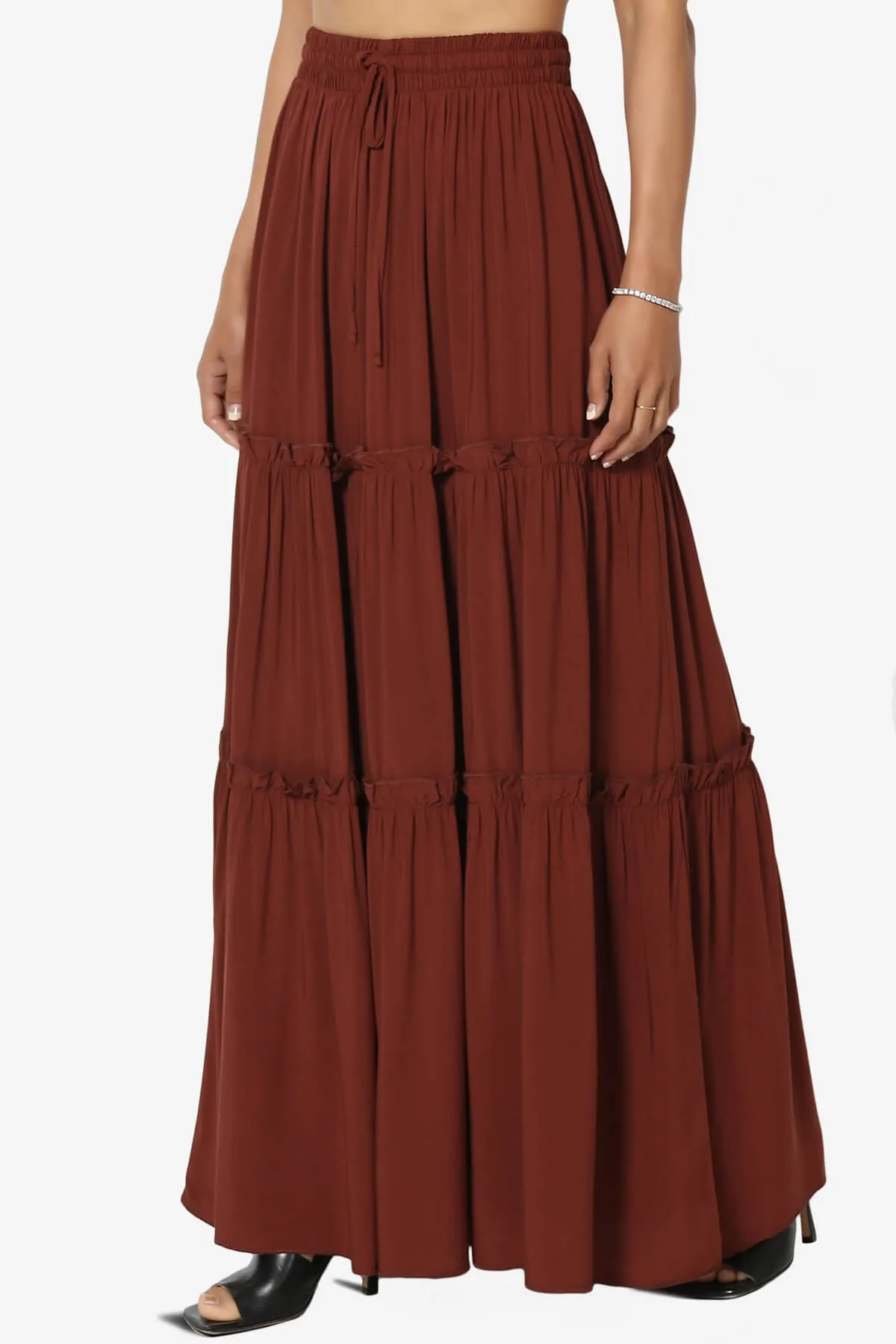 Kelton Ruffle Tiered Woven Maxi Skirt PLUS