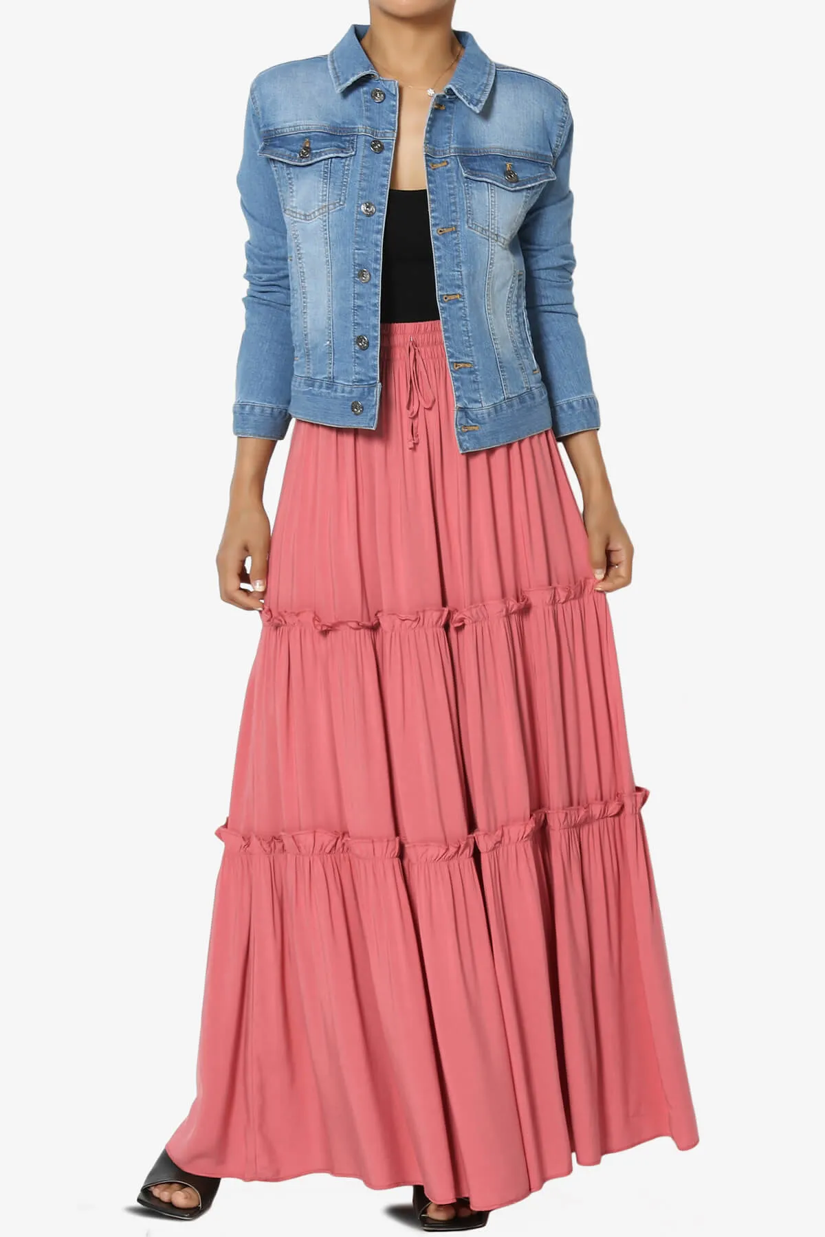 Kelton Ruffle Tiered Woven Maxi Skirt PLUS