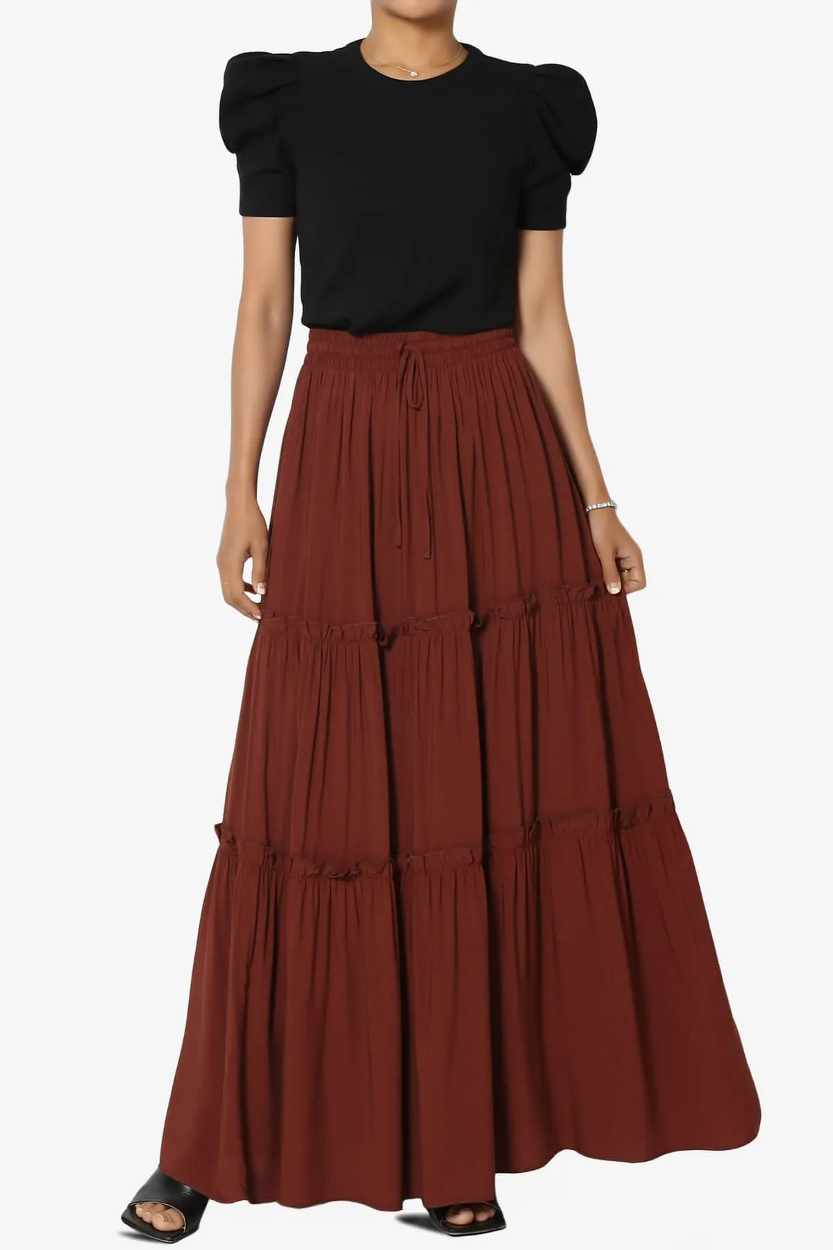 Kelton Ruffle Tiered Woven Maxi Skirt PLUS