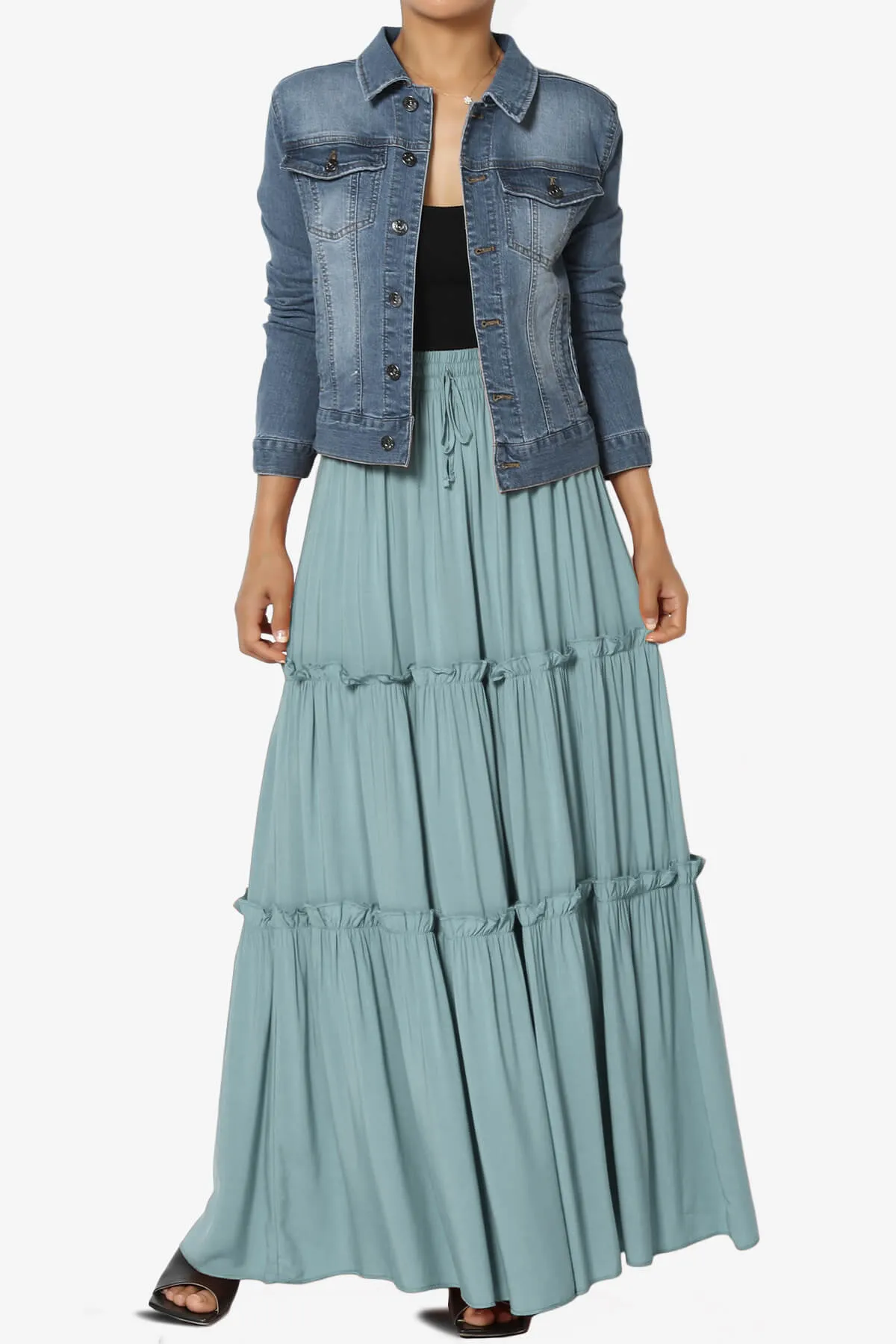 Kelton Ruffle Tiered Woven Maxi Skirt PLUS