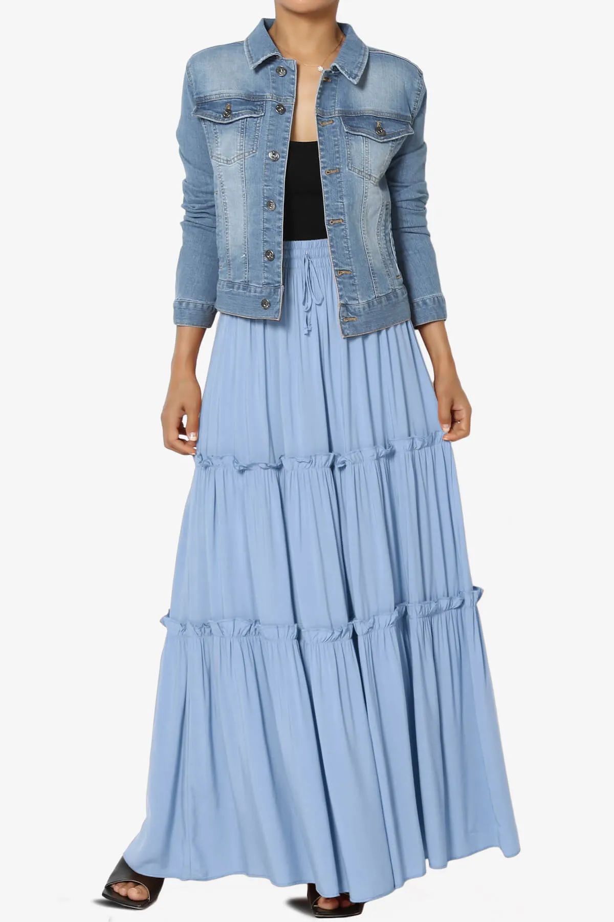 Kelton Ruffle Tiered Woven Maxi Skirt PLUS