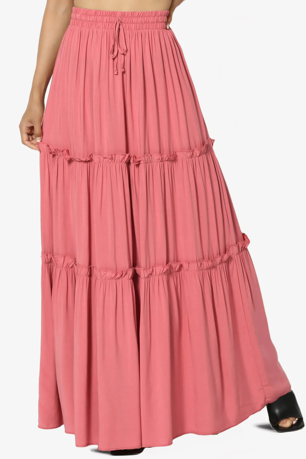 Kelton Ruffle Tiered Woven Maxi Skirt PLUS