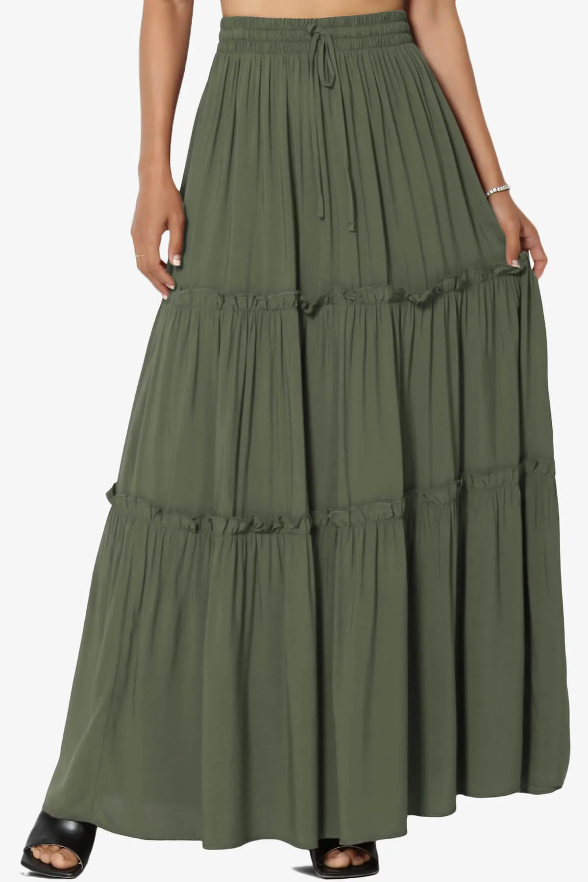 Kelton Ruffle Tiered Woven Maxi Skirt PLUS