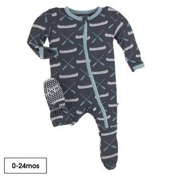 Kickee Pants Print Footie with Zipper (Stone Paddles and Canoe)