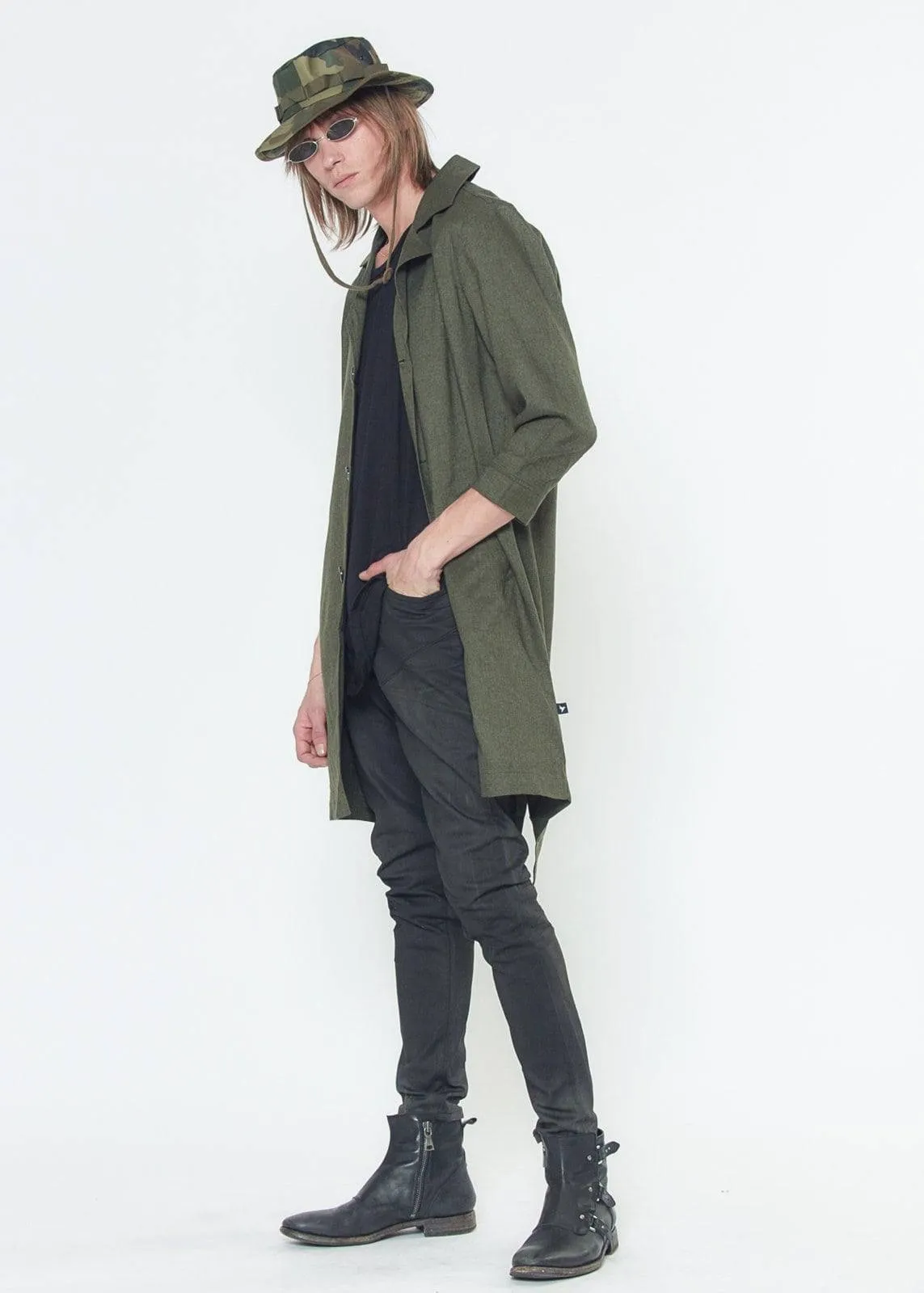 Konus Men's 3/4 Sleeve Fish Tail Coat in Olive