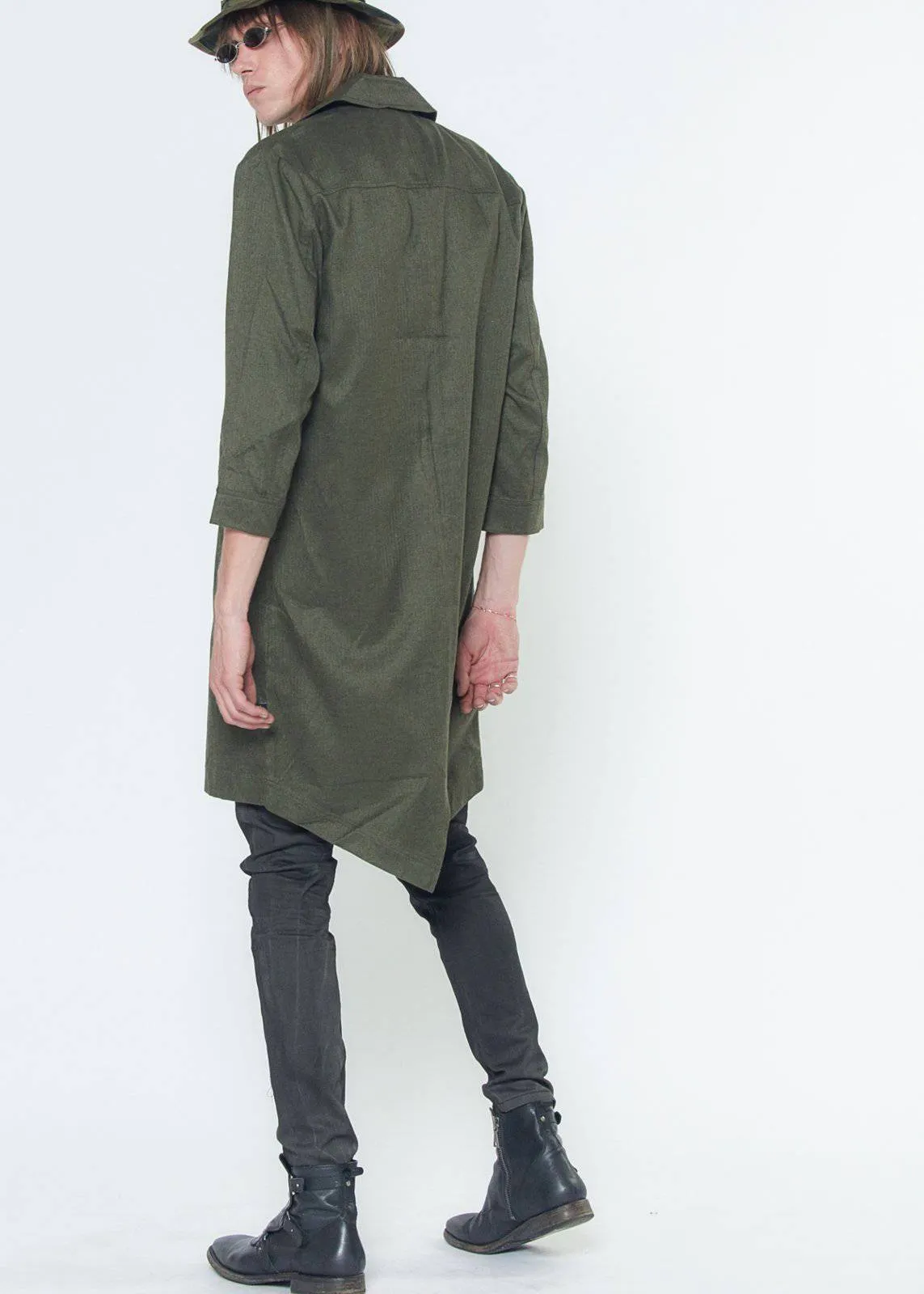 Konus Men's 3/4 Sleeve Fish Tail Coat in Olive