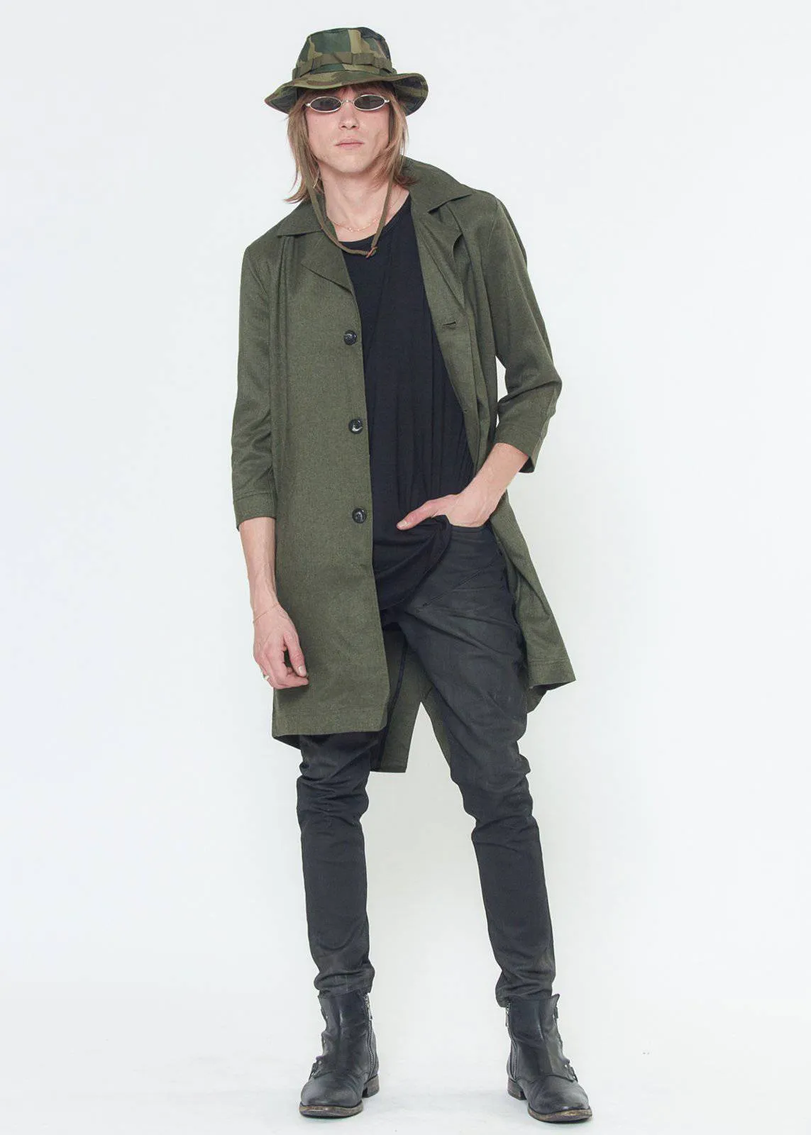 Konus Men's 3/4 Sleeve Fish Tail Coat in Olive