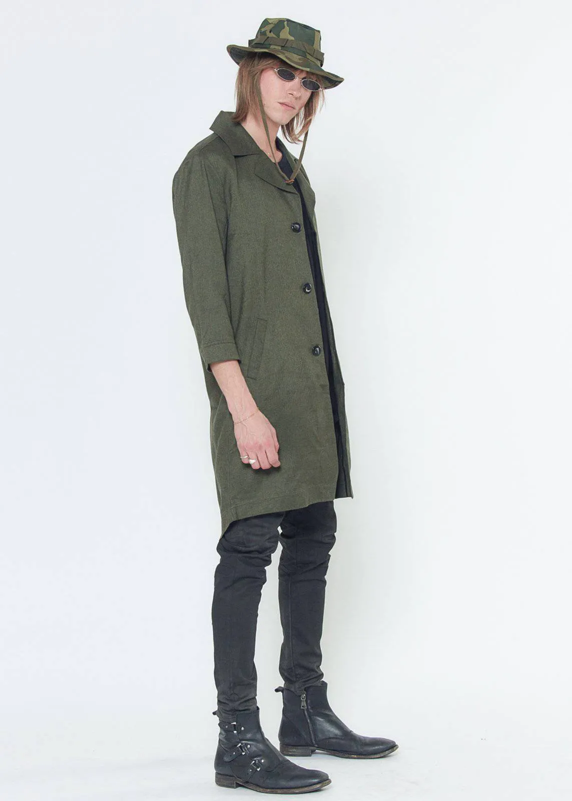 Konus Men's 3/4 Sleeve Fish Tail Coat in Olive
