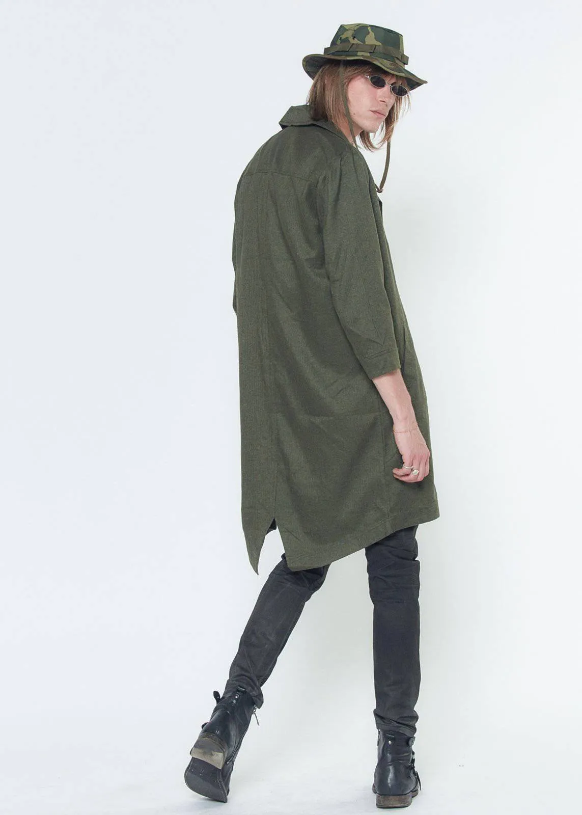 Konus Men's 3/4 Sleeve Fish Tail Coat in Olive