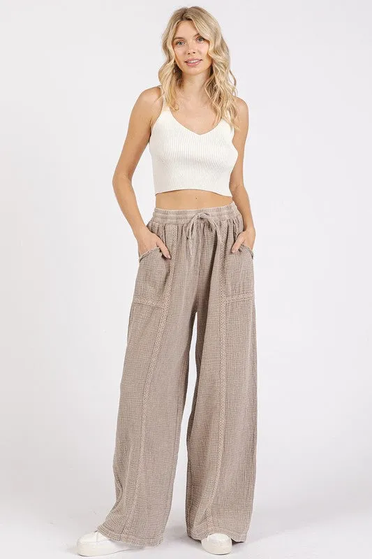 Lace Trim Detail Cotton Pants in Mocha
