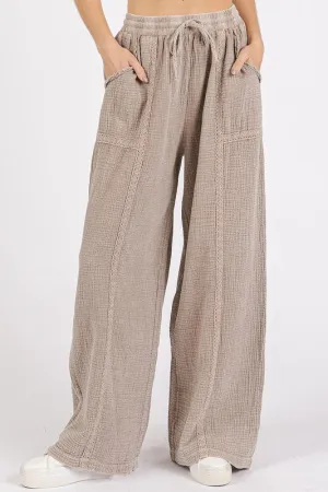 Lace Trim Detail Cotton Pants in Mocha