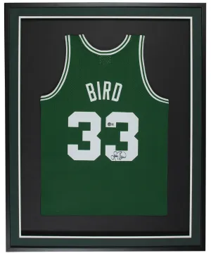 Larry Bird Signed Framed 36x42 Celtics Mitchell & Ness Swingman Basketball