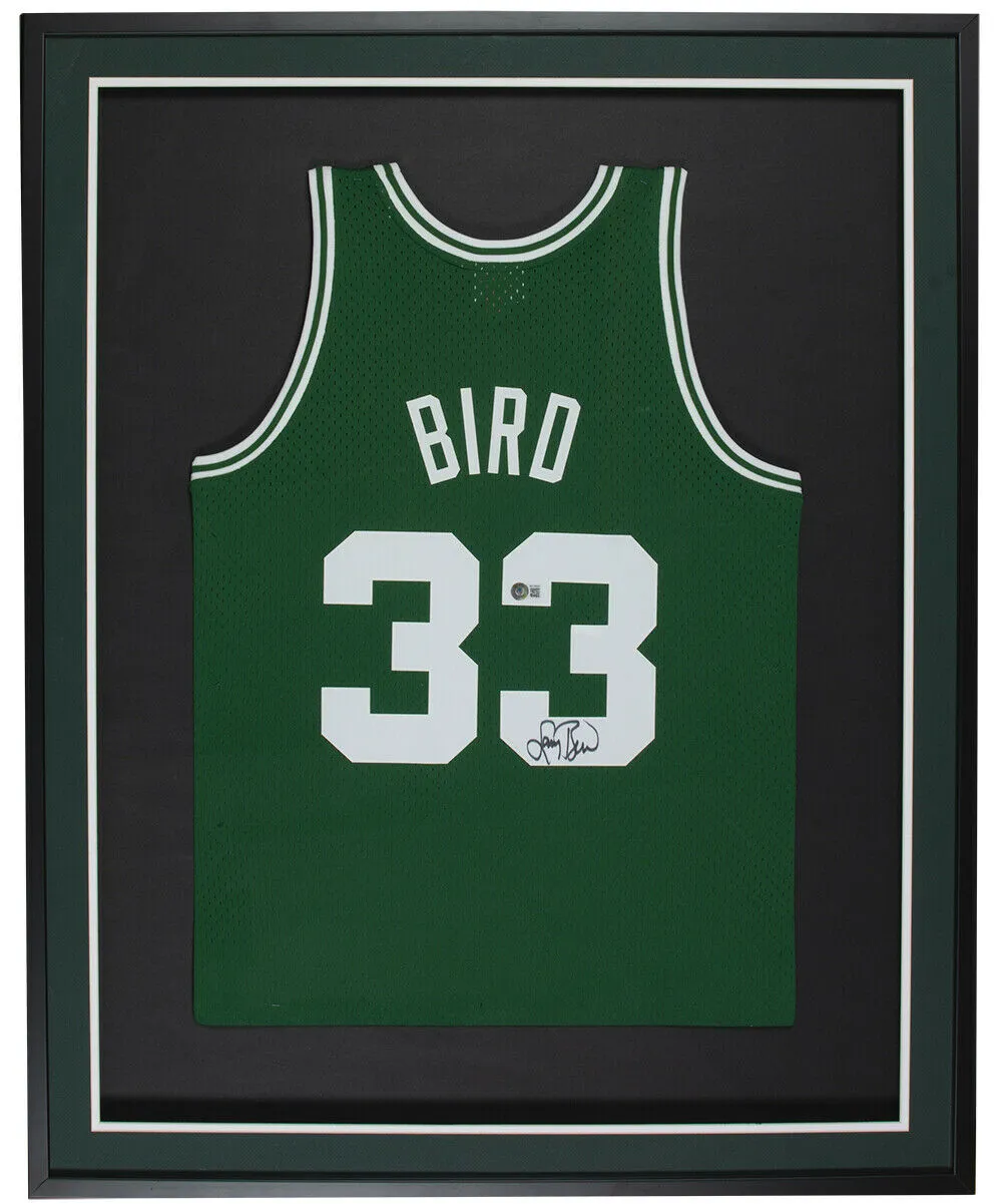 Larry Bird Signed Framed 36x42 Celtics Mitchell & Ness Swingman Basketball