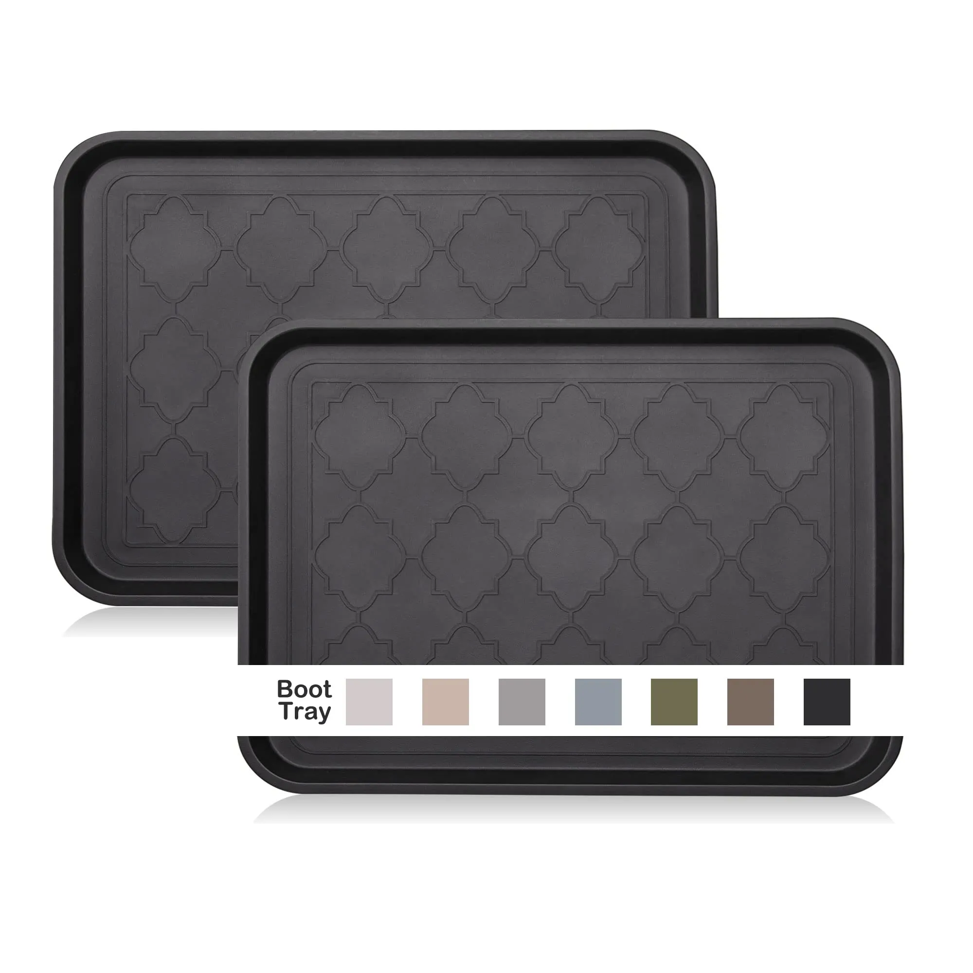 LFCONNECT Boot Tray for Entryway Indoor, Heavy Duty Shoe Mat Tray 2 Packs, 16.7"x12.8" Waterproof Shoe Tray with Raised Edge, Outdoor Multi-Purpose Tray for Boots, Shoes, Garden