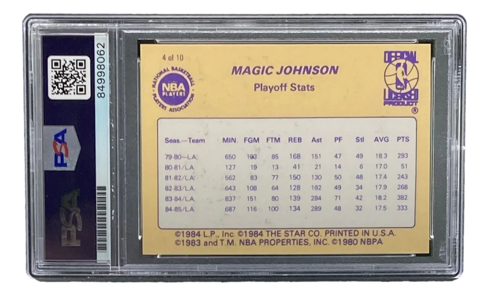 Magic Johnson Signed LA Lakers 1986 Star #4 Trading Card PSA/DNA Gem MT 10