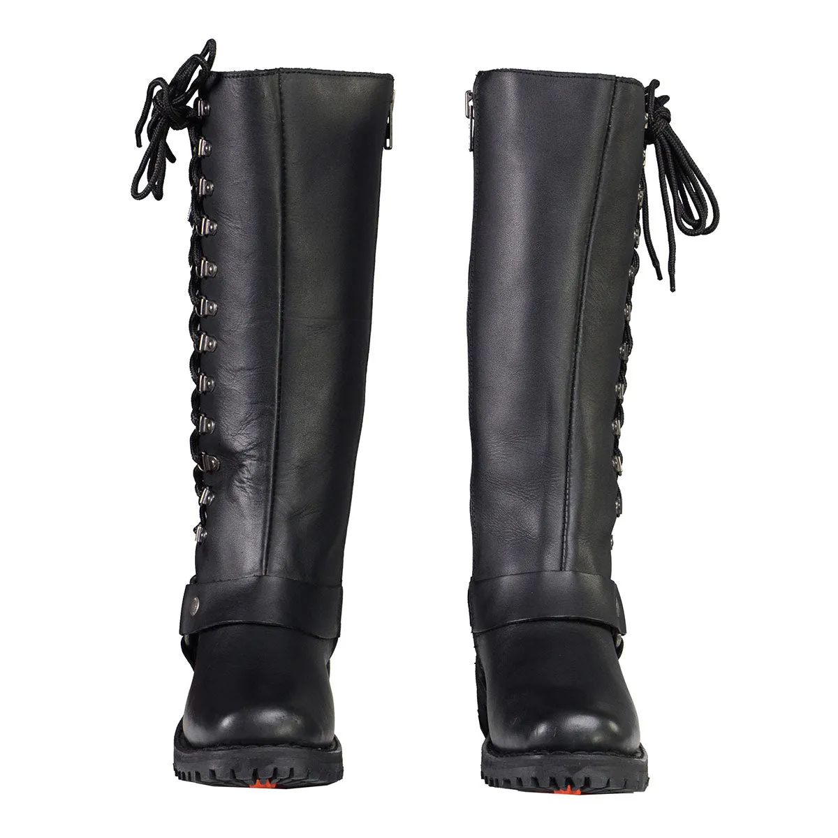 MBL9365 Ladies Black 14-Inch Classic Harness Square Toe Leather Tall Boots with Lacing Detail