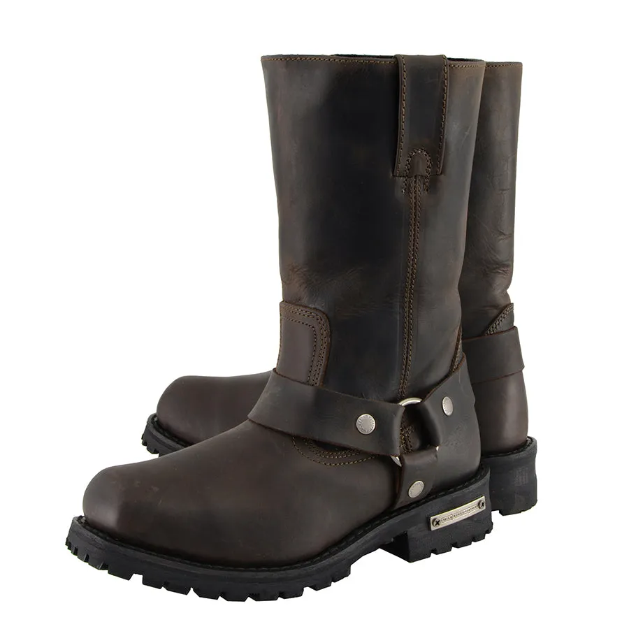 MBM9062 Men's Classic 11-Inch Dark Brown Harness Square Toe Motorcycle Boots