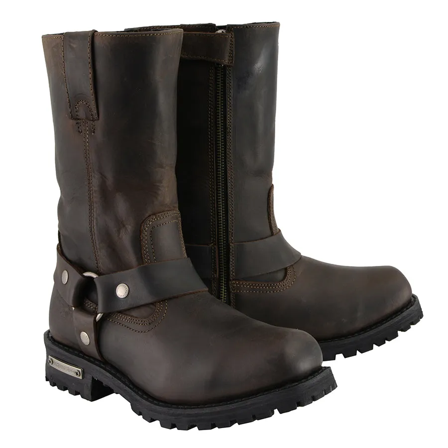 MBM9062 Men's Classic 11-Inch Dark Brown Harness Square Toe Motorcycle Boots