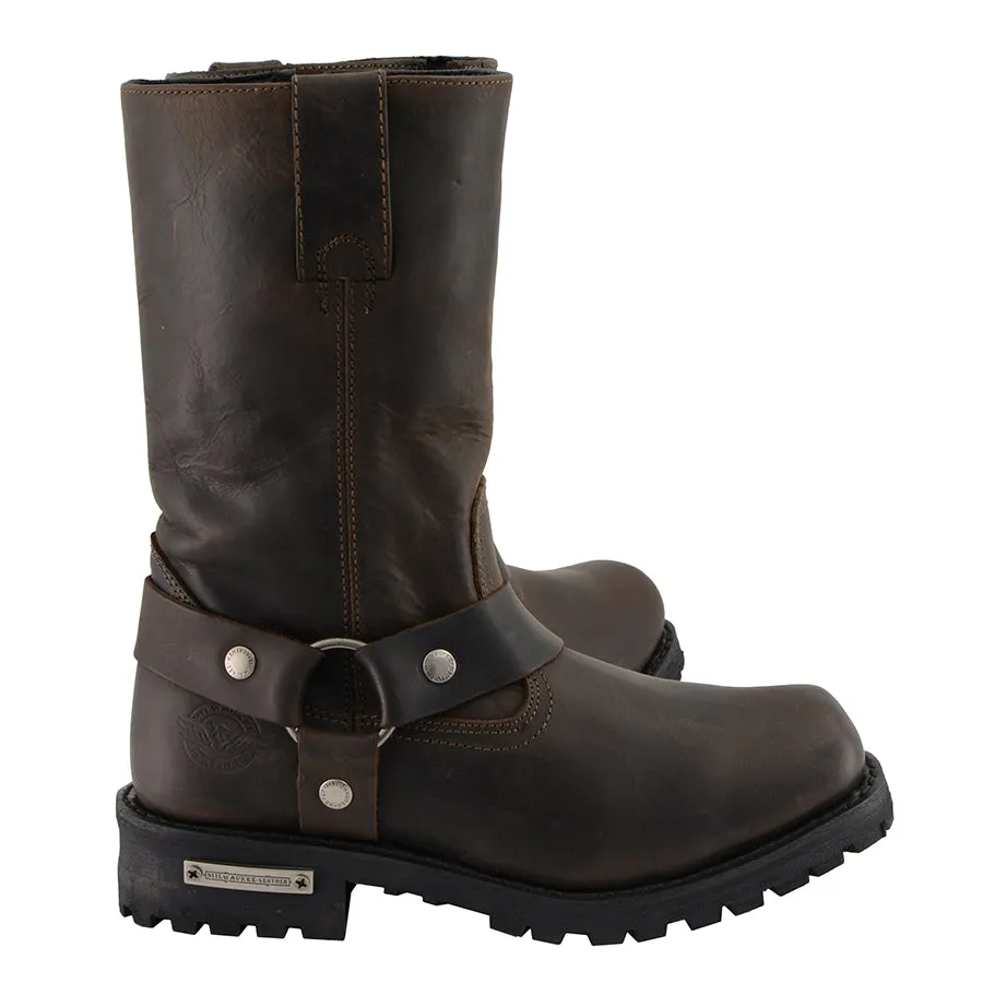 MBM9062 Men's Classic 11-Inch Dark Brown Harness Square Toe Motorcycle Boots