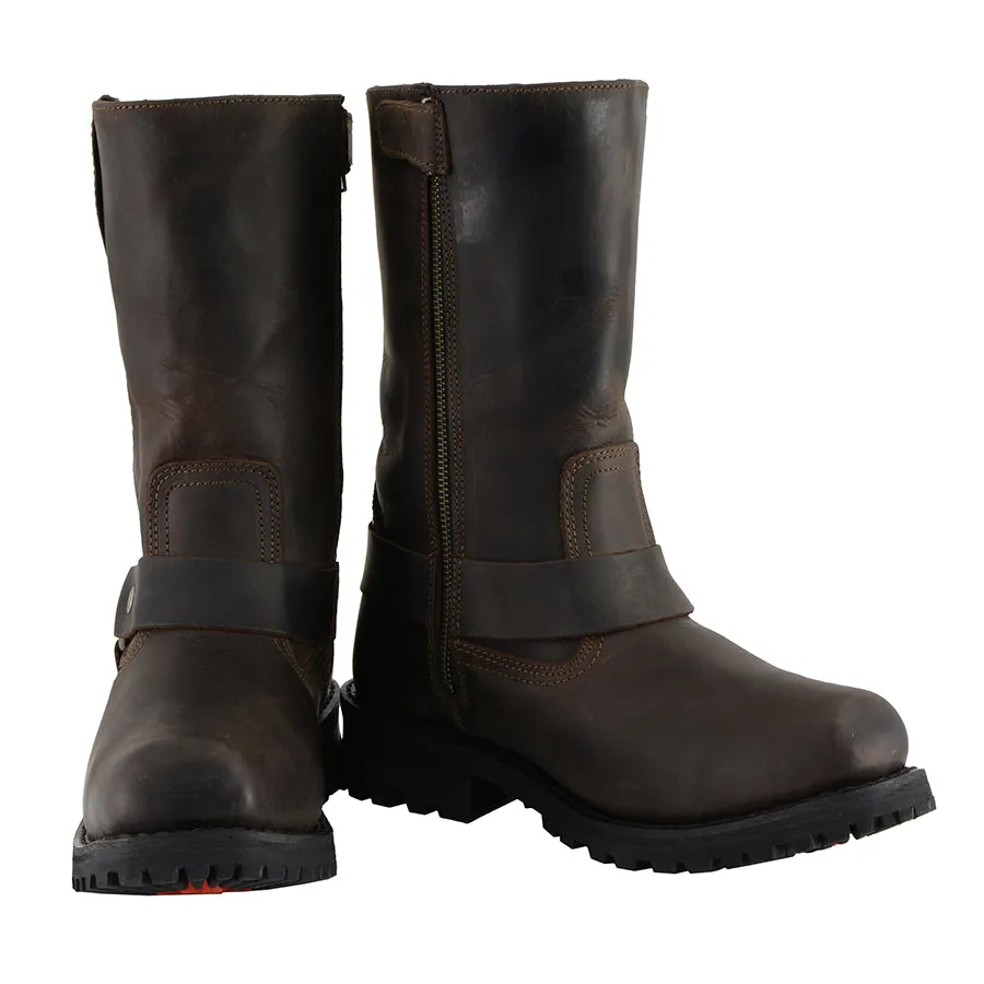 MBM9062 Men's Classic 11-Inch Dark Brown Harness Square Toe Motorcycle Boots