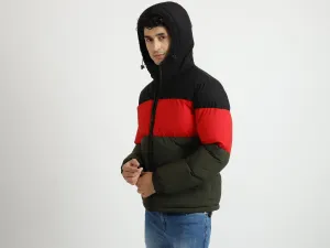 Men Colorblocked Hooded Jacket