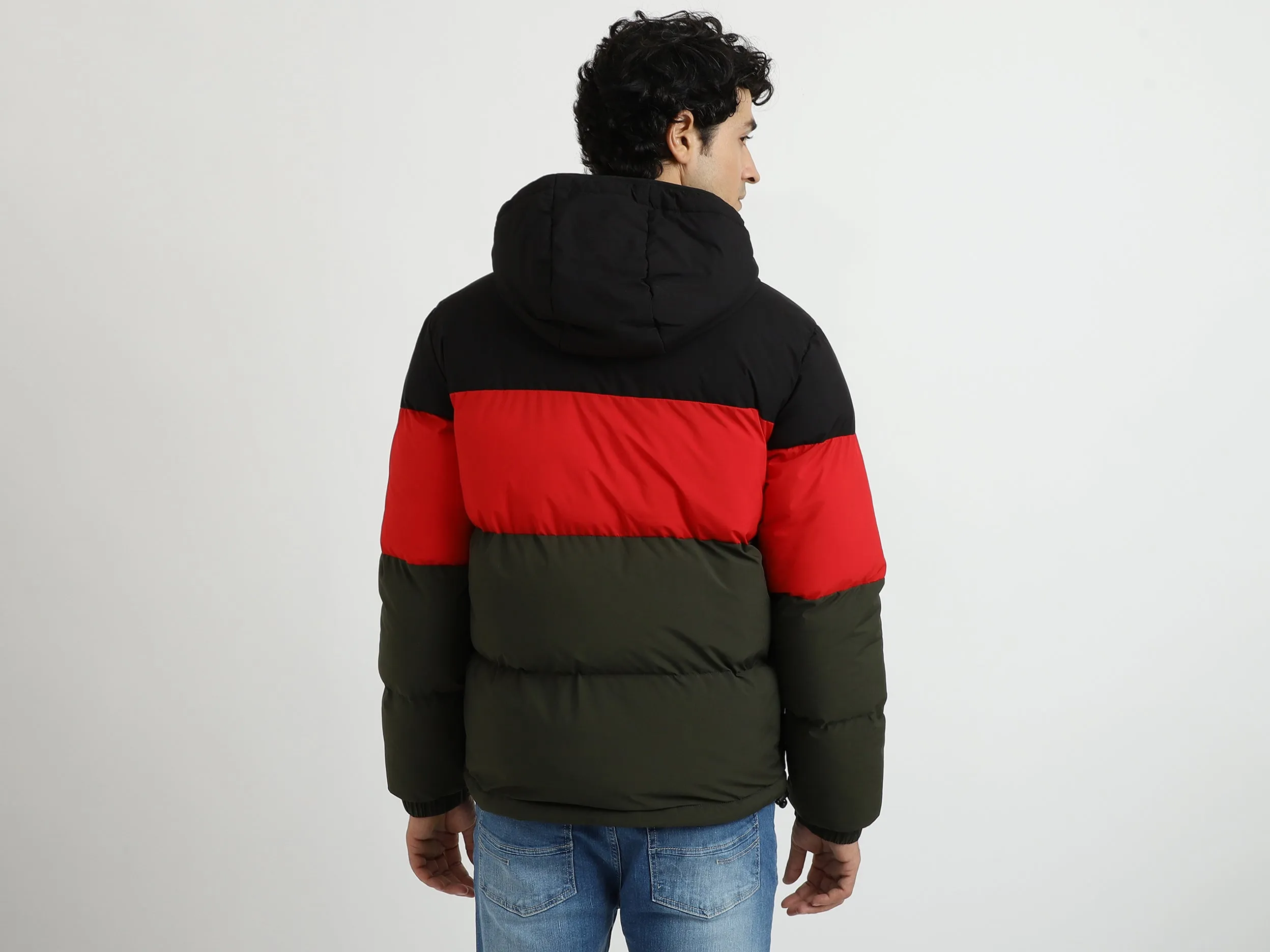 Men Colorblocked Hooded Jacket