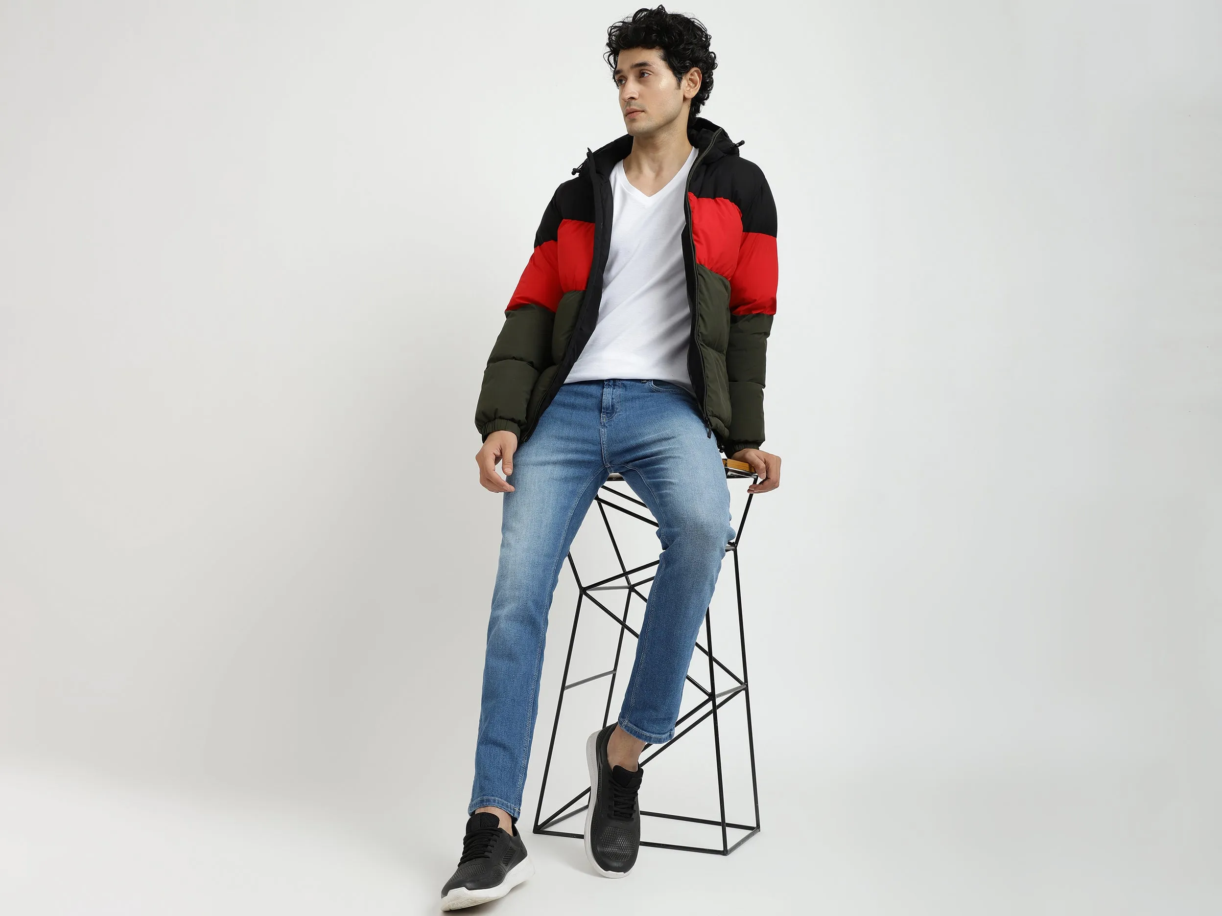 Men Colorblocked Hooded Jacket