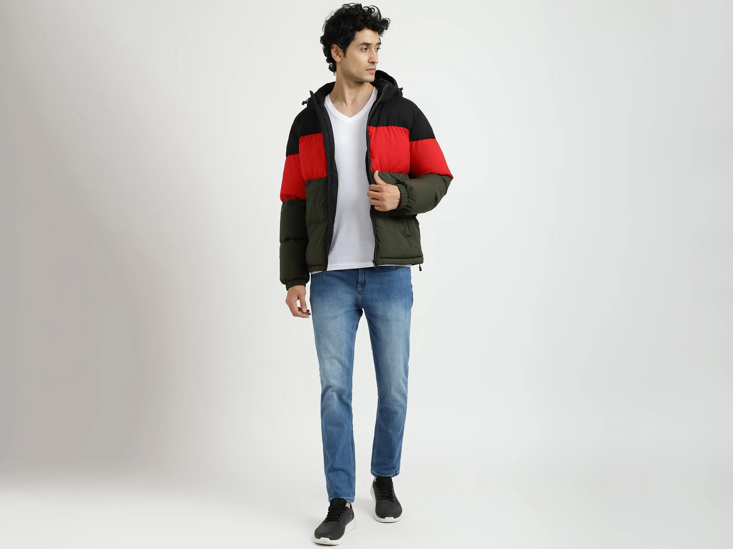 Men Colorblocked Hooded Jacket