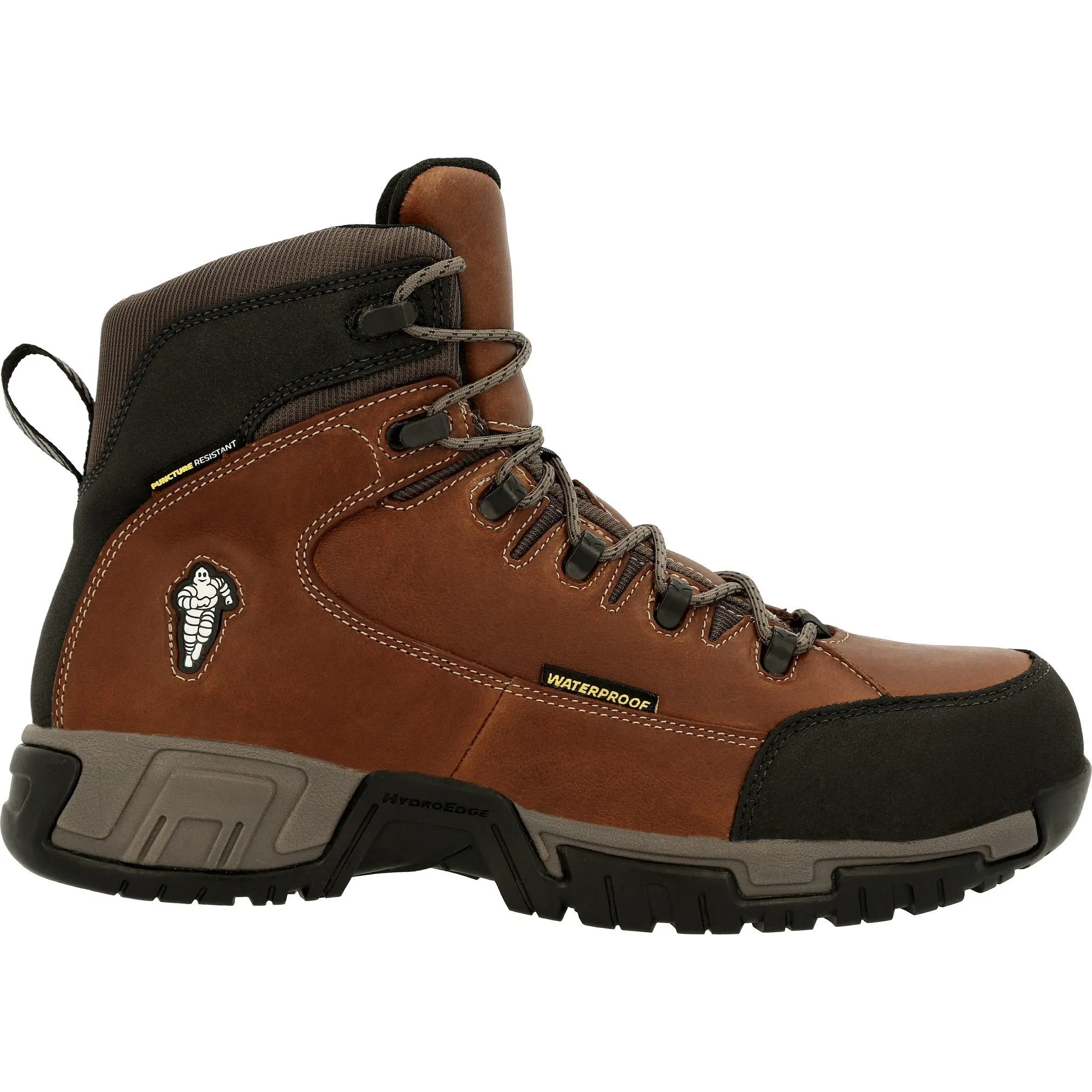 Michelin Men's HydroEdge 6" Alloy Toe WP PR Work Boot - Brown- MIC0006
