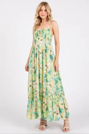 Mittoshop Floral Smocked Back Ruffled Hem Maxi Cami Dress