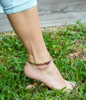 Multicolor Floral Golden Brass Boho Anklet