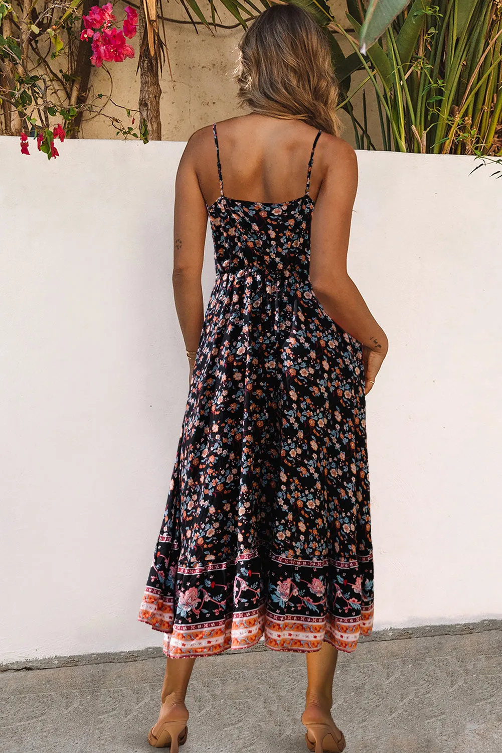 Multicolor Lace-up Front High Waist Floral Maxi Dress