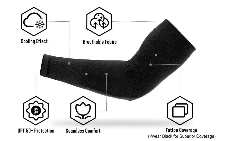 Newbyinn 2 Pairs Arm Sleeves for Men Women, UV Sun Protection, Cooling, Tattoo Cover Up - colours are ORANGE   BLACK