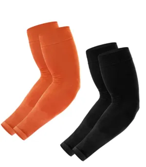 Newbyinn 2 Pairs Arm Sleeves for Men Women, UV Sun Protection, Cooling, Tattoo Cover Up - colours are ORANGE   BLACK