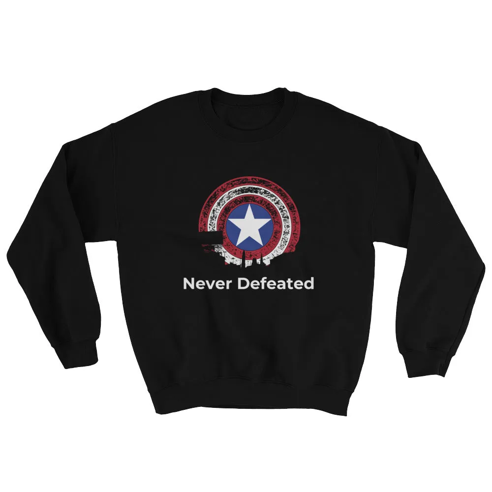 "Never Defeated" sweatshirt