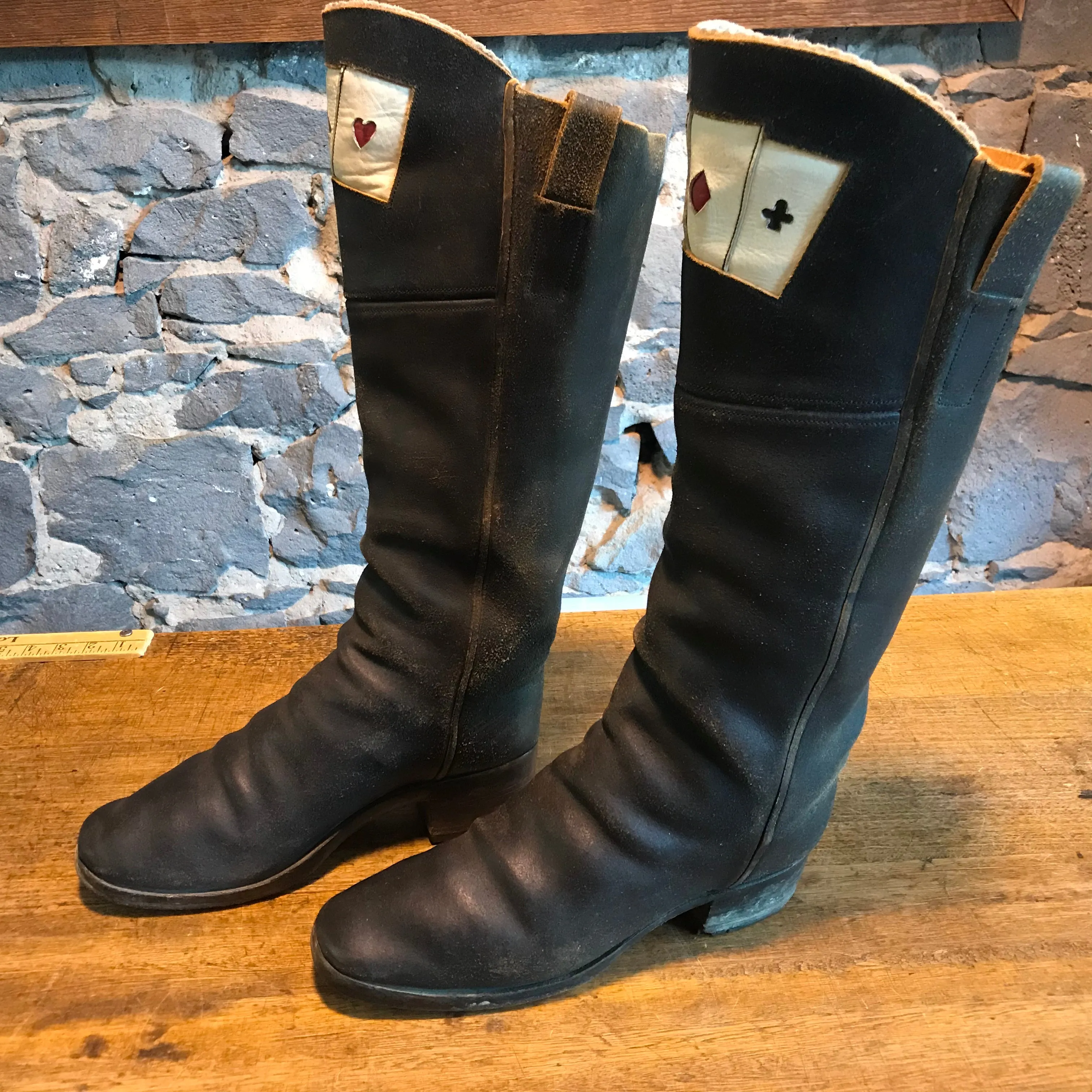 Rare Cowboy Boots Coffeyville - Style Vintage Mens “ Curly Bill “ Old West History With Playing Card Inlay