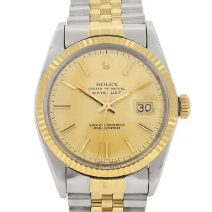 Rolex Datejust 16013 Champagne Stick c. 1986 Unpolished Jubilee 18k Yellow Gold & Steel 36 mm
