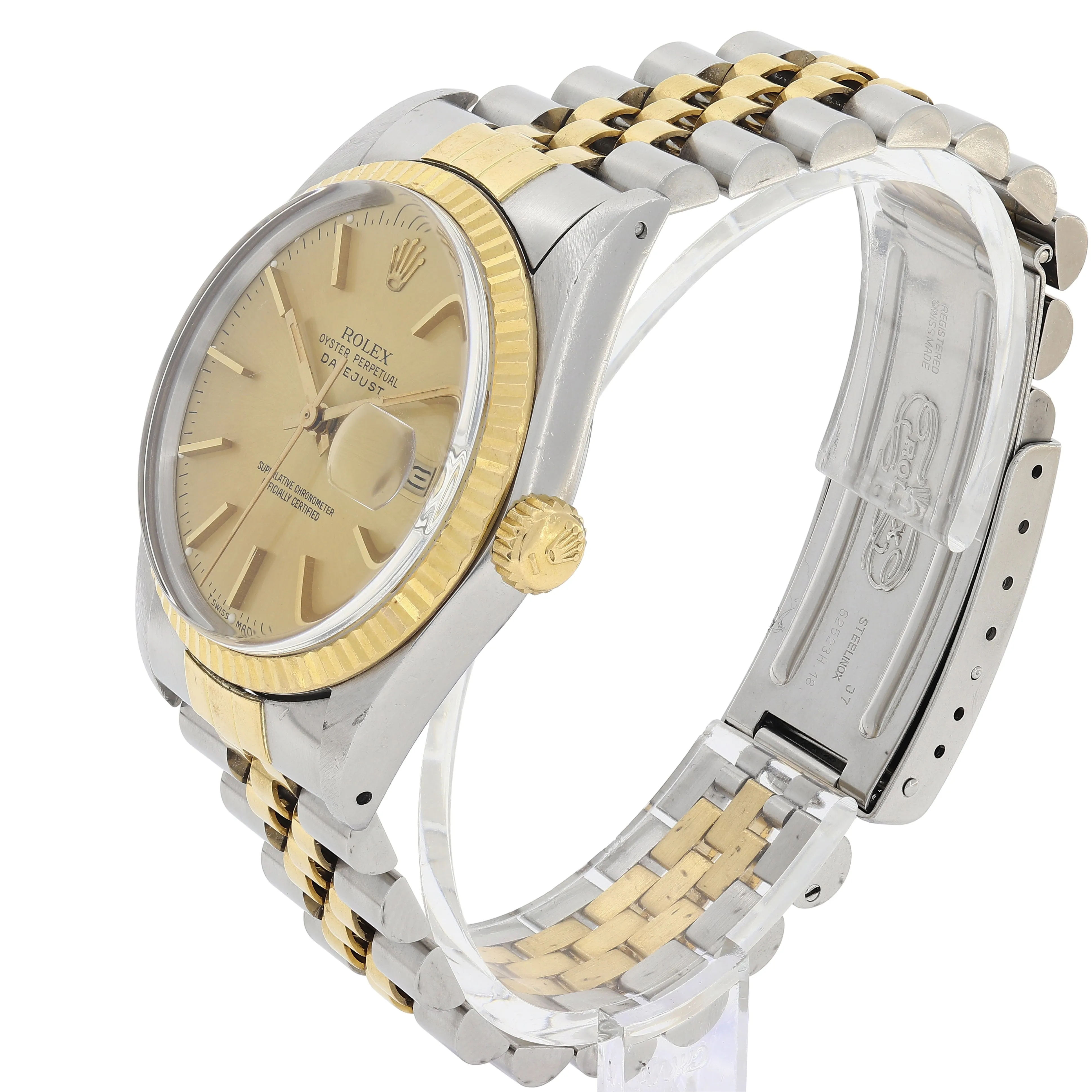 Rolex Datejust 16013 Champagne Stick c. 1986 Unpolished Jubilee 18k Yellow Gold & Steel 36 mm