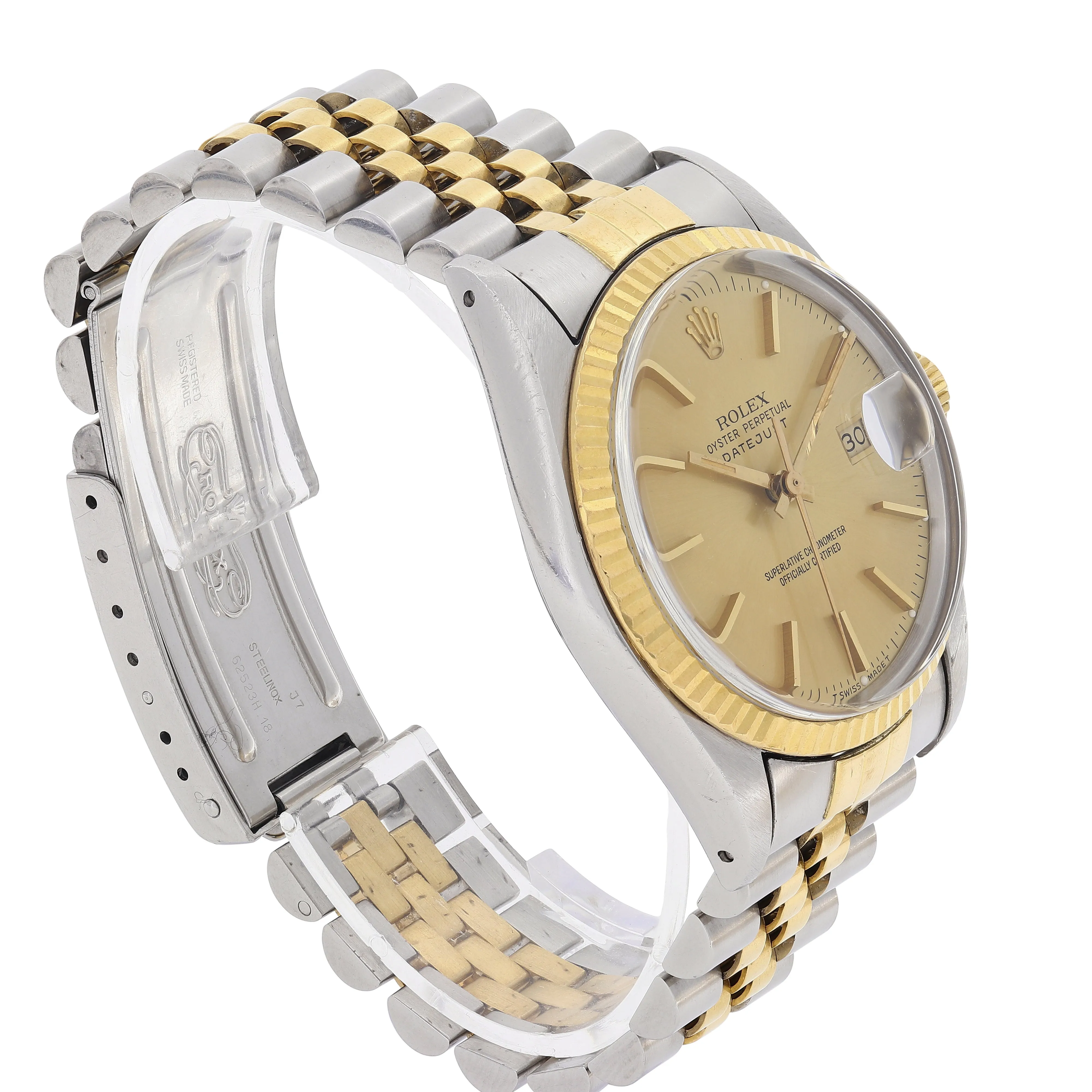 Rolex Datejust 16013 Champagne Stick c. 1986 Unpolished Jubilee 18k Yellow Gold & Steel 36 mm